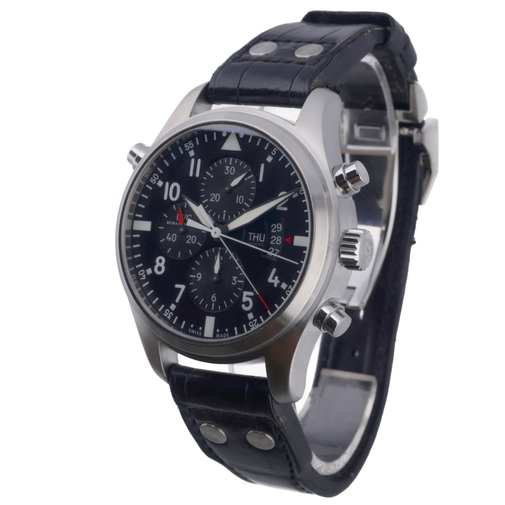 IWC Pilot Chronograph: Model IW377801. 46mm Steel Case and Black Dial ...