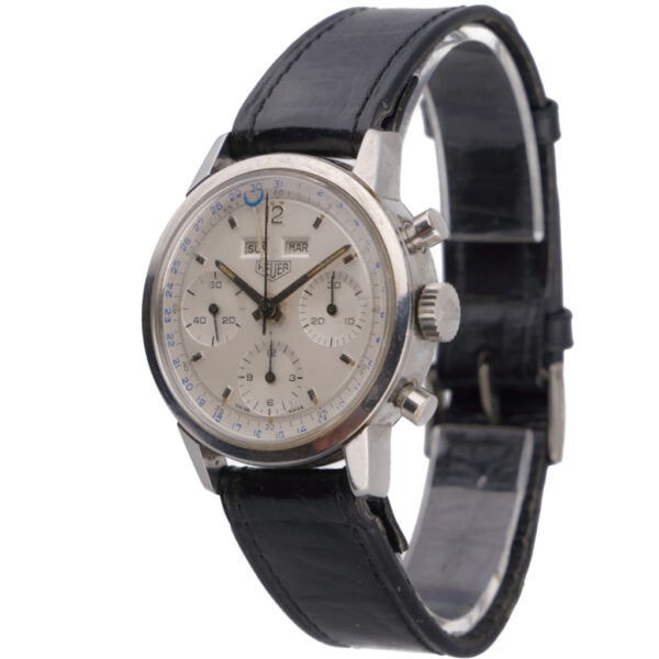 Heuer Carrera: Model 2547S. 36mm Steel Case and White Dial. SKU: 44559