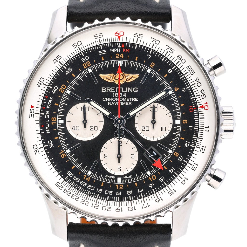 Breitling Navitimer GMT: Model AB044121.BD24.441X. 48mm Silver Case and ...